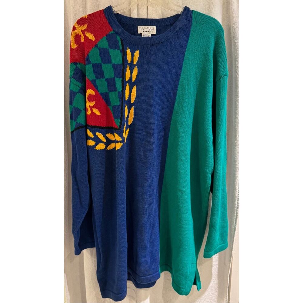 PICONE SPORT WOMAN 100% Cotton L/S Pull-Over Sweater Padded Shoulders NWT @ $108